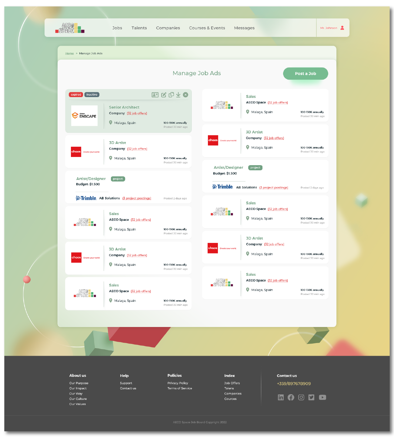 Manage job ads on AECO Space