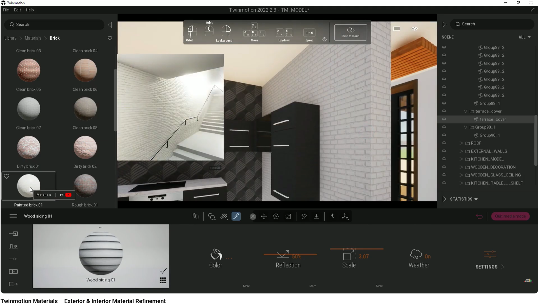 Brick material with displacement enabled, showing surface depth and self-shadowing.