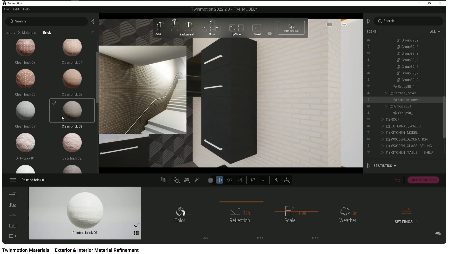 Brick material with displacement enabled, showing realistic depth and self-shadowing.
