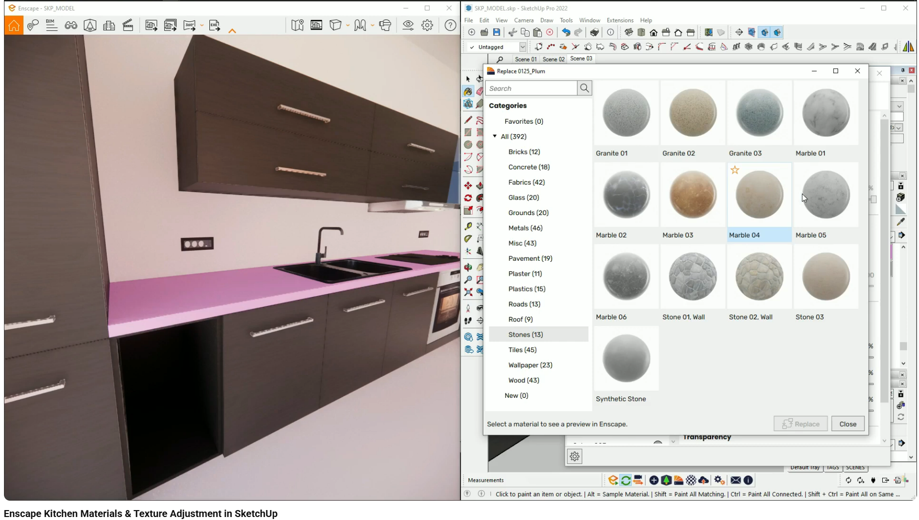 Realistic countertop material showing correct reflection and roughness behavior.