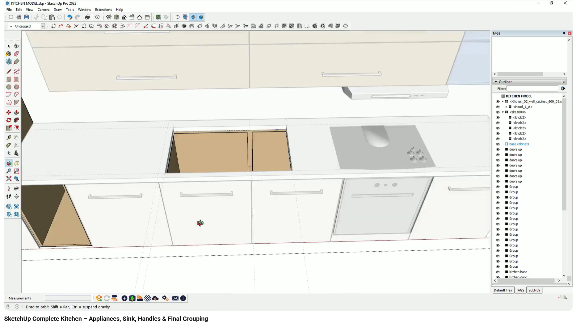 Sink and hob integrated into the countertop with physical cutouts.