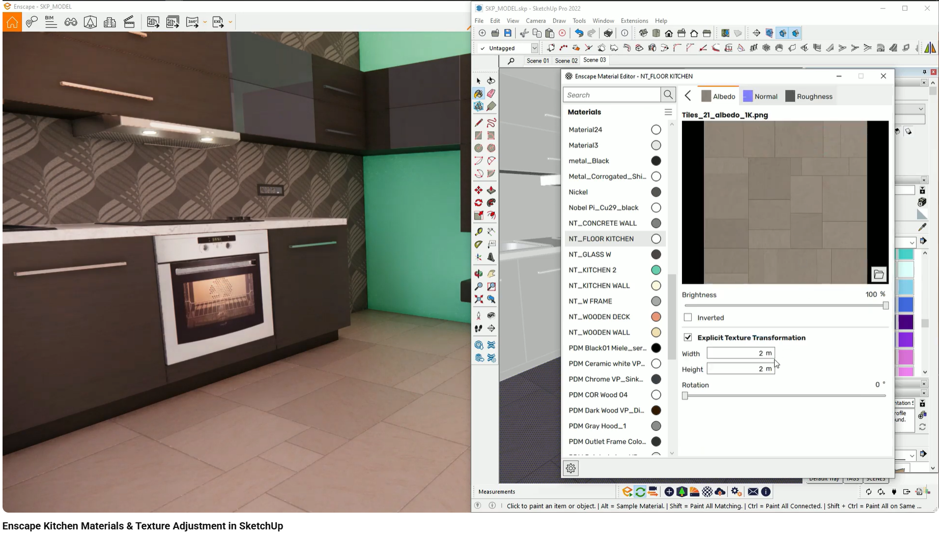 Increased texture scale reducing visible repetition on stone surfaces.