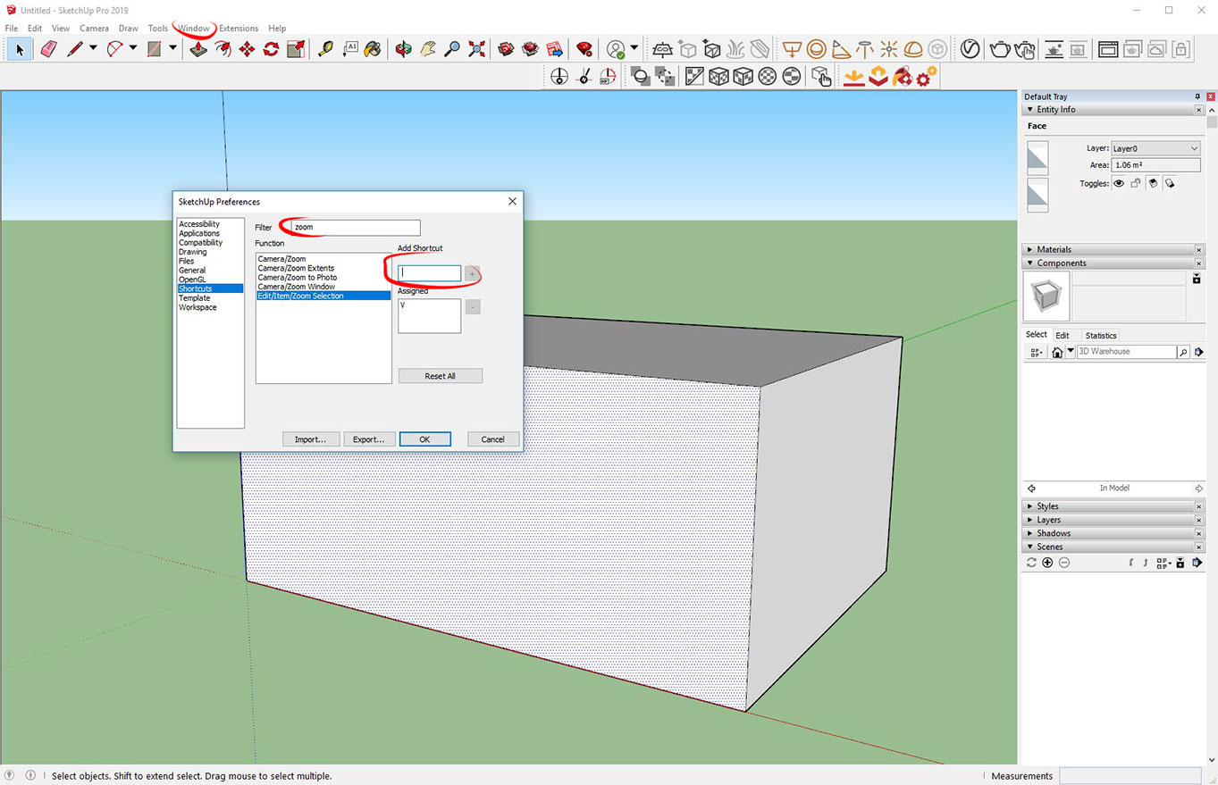 Shortcuts in SketchUp