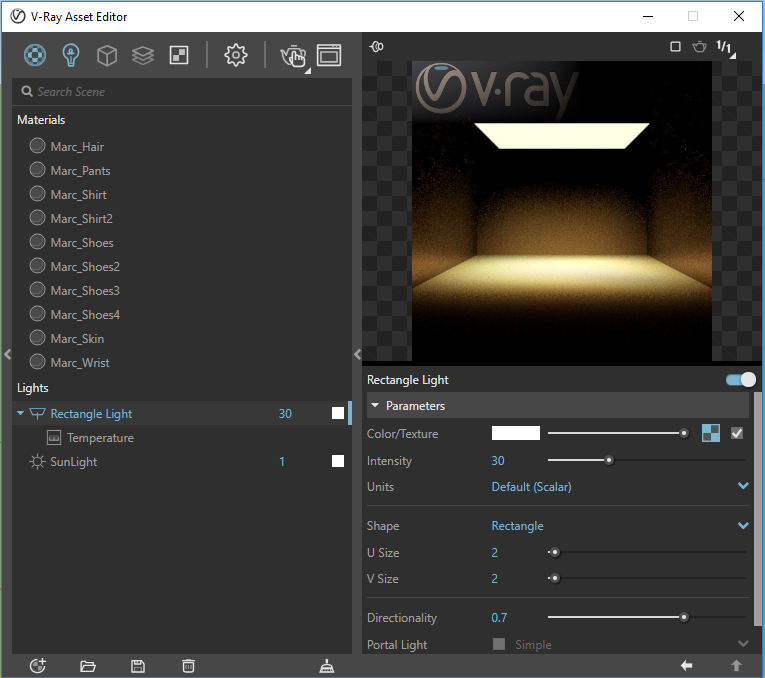 5 Screenshot of V-Ray Asset Editor, Lights, Rectangle Light.