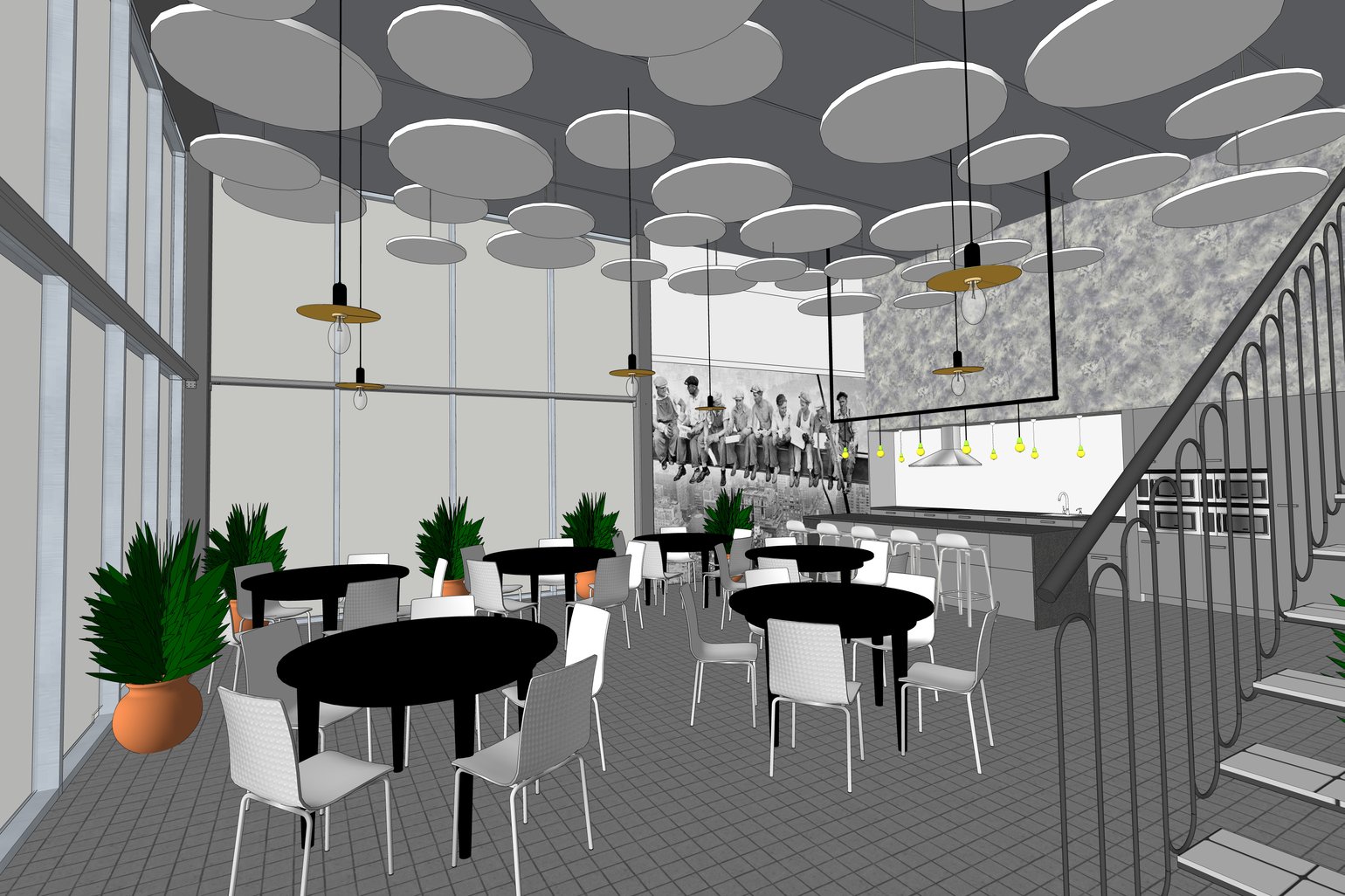 A lunchroom scene from the model of Northpower Stålhallar’s office model in SketchUp