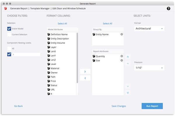 Saving a template allows you to run the same report on other jobs in the future.