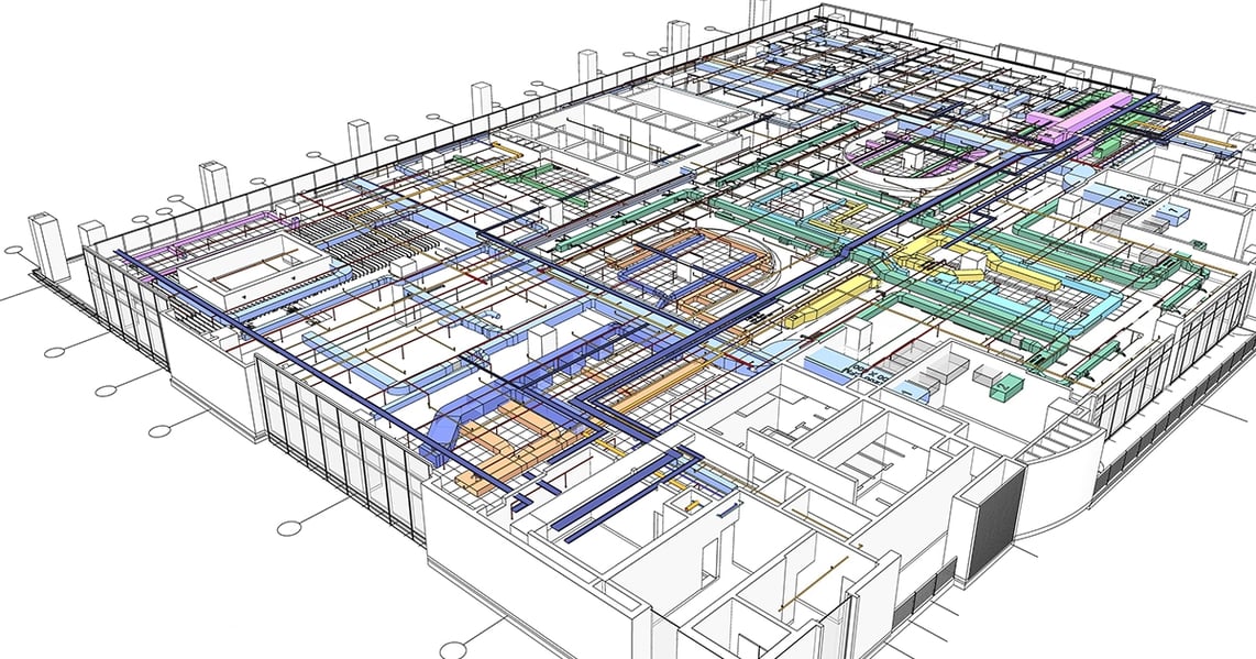Detailed engineering drawing of a building made in SketchUp.