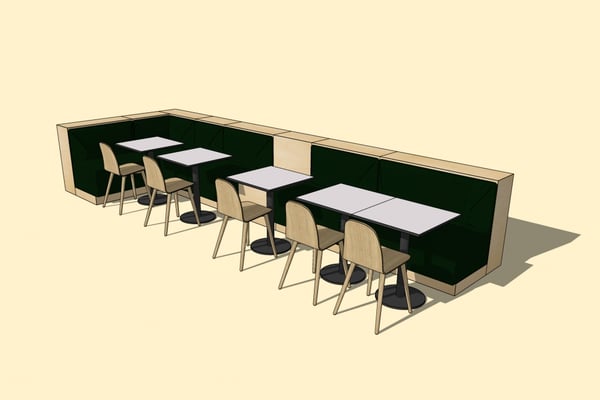 Striking the perfect balance between soft lounge and casual dining seating.